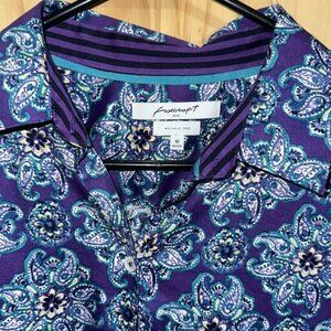 FOXCROFT Wrinkle Free Shaped Purple Patterned Button-Up Shirt